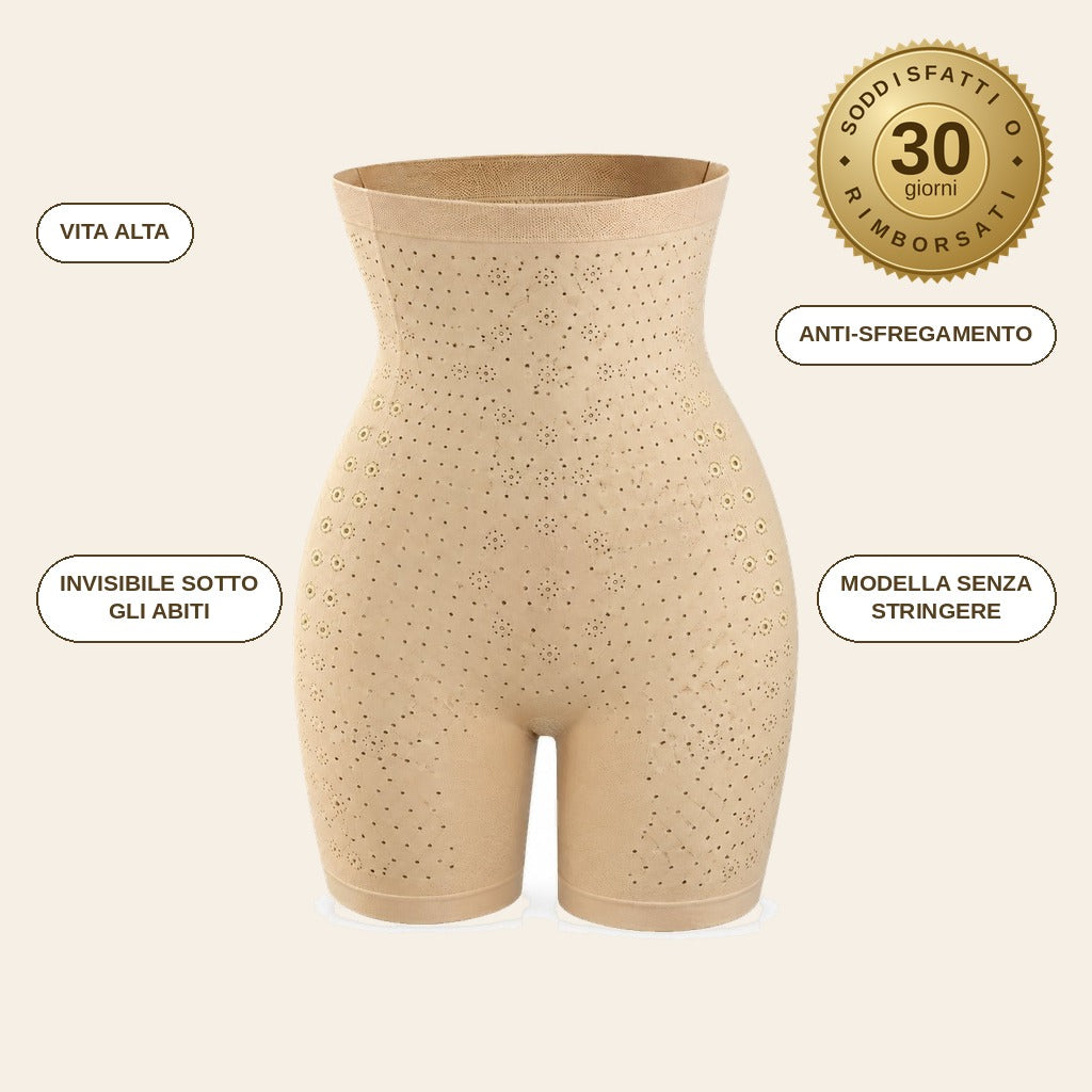 infographie — Pantaloncino Modellante Invisibile a Vita Alta – Anti-Sfregamento Cosce