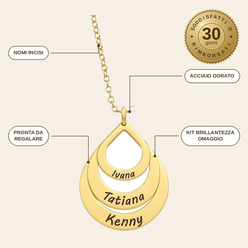 infographie — Collana Goccia Personalizzata con Nomi – da 1 a 4 nomi incisi
