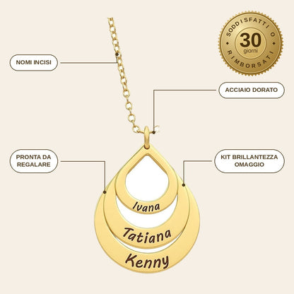 infographie — Collana Goccia Personalizzata con Nomi – da 1 a 4 nomi incisi