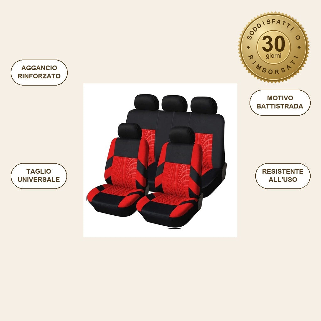 infographie — Set Coprisedili Auto SaldoGrip™ – Motivo Battistrada 5 Posti