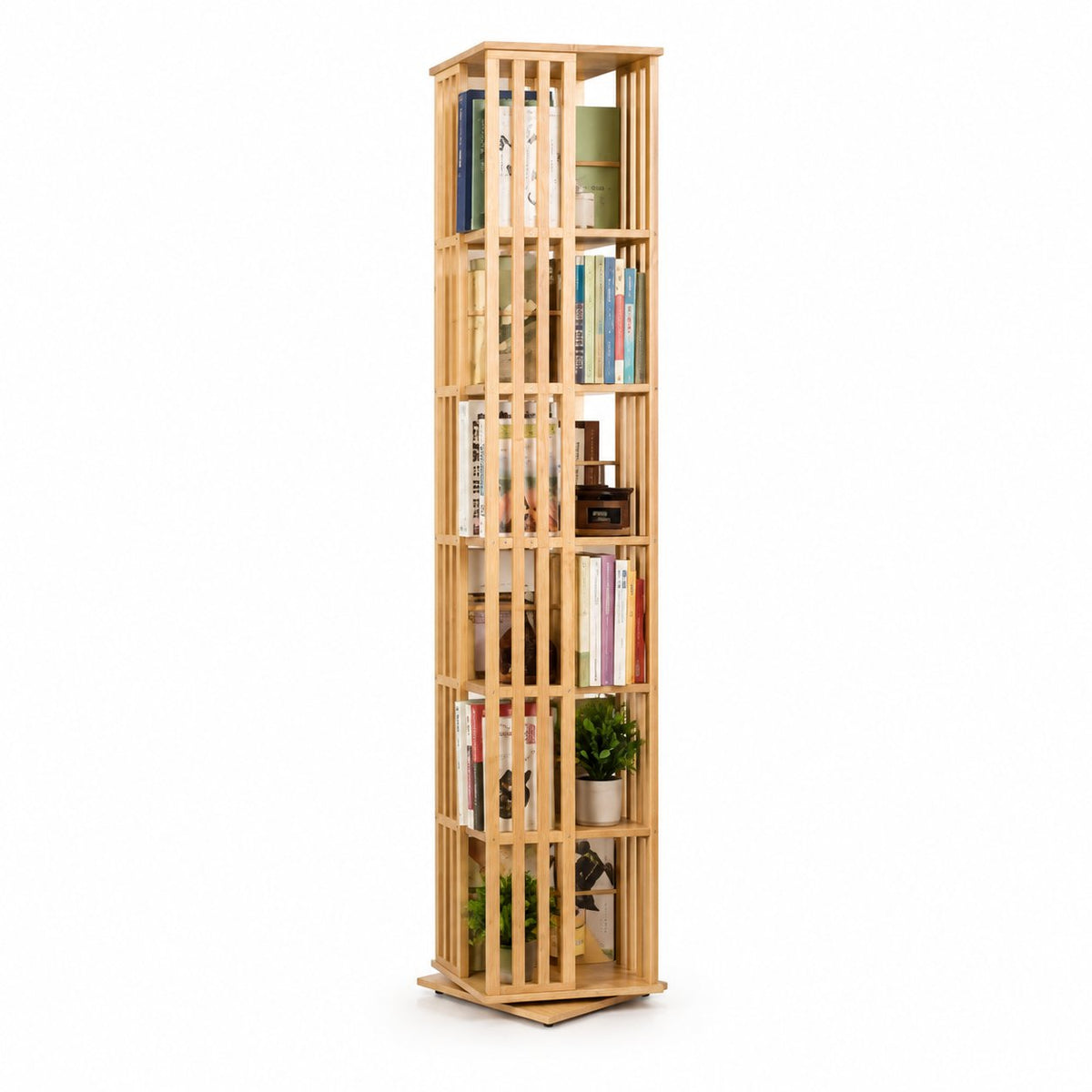 couleur Legno naturale — Libreria Girevole 360° in Bambù – 6 Ripiani, 37 × 37 cm