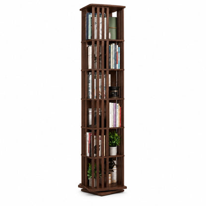 couleur Legno scuro — Libreria Girevole 360° in Bambù – 6 Ripiani, 37 × 37 cm