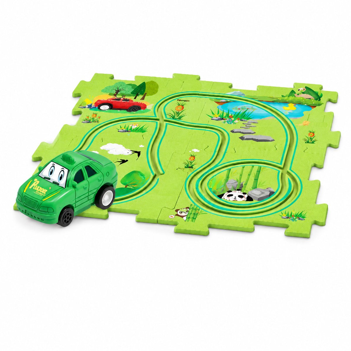couleur Parco — Pista Puzzle Elettrica con Macchinina – Circuito a Incastro per Bambini