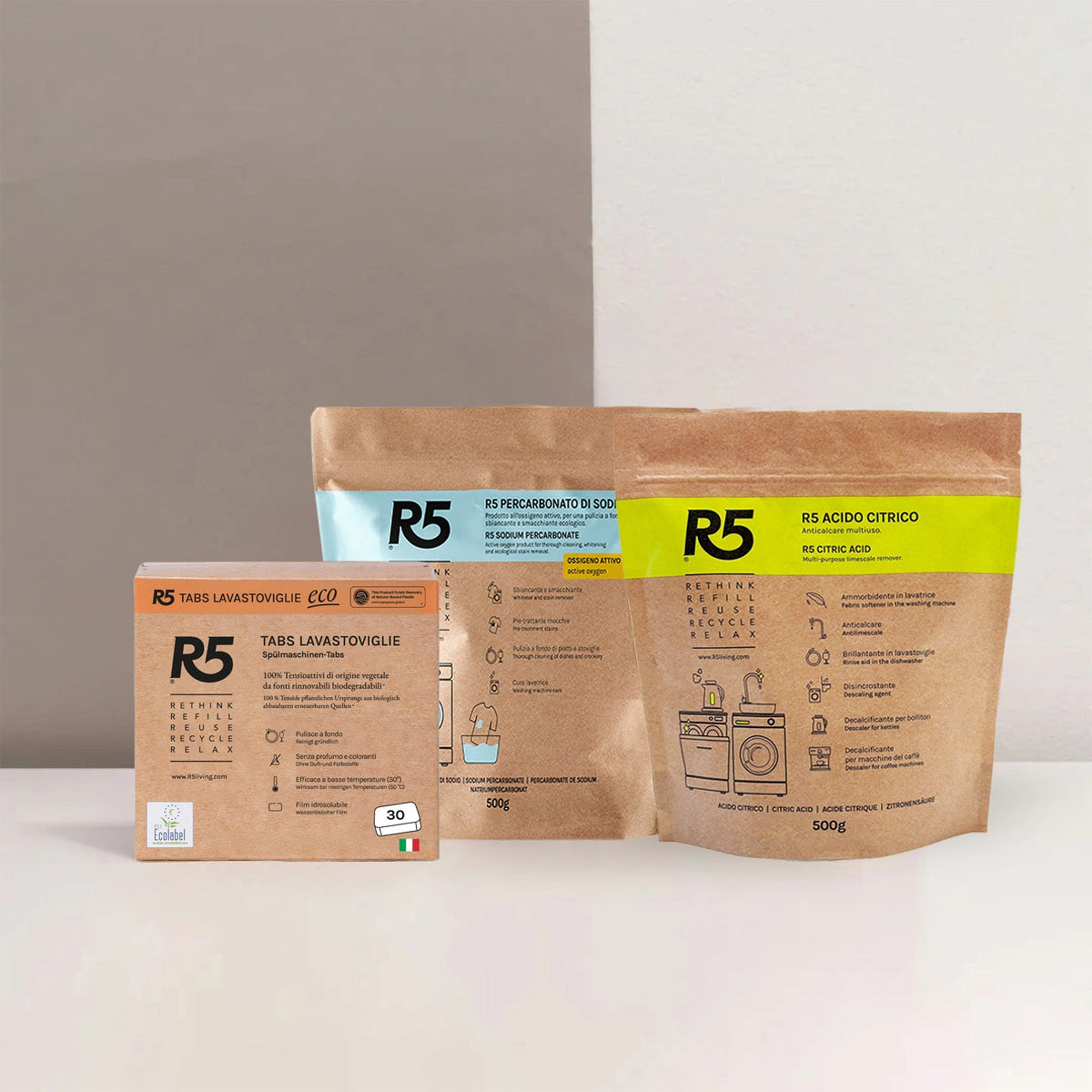 packshot — Kit completo R5 Tabs Lavastoviglie, Percarbonato e Acido Citrico