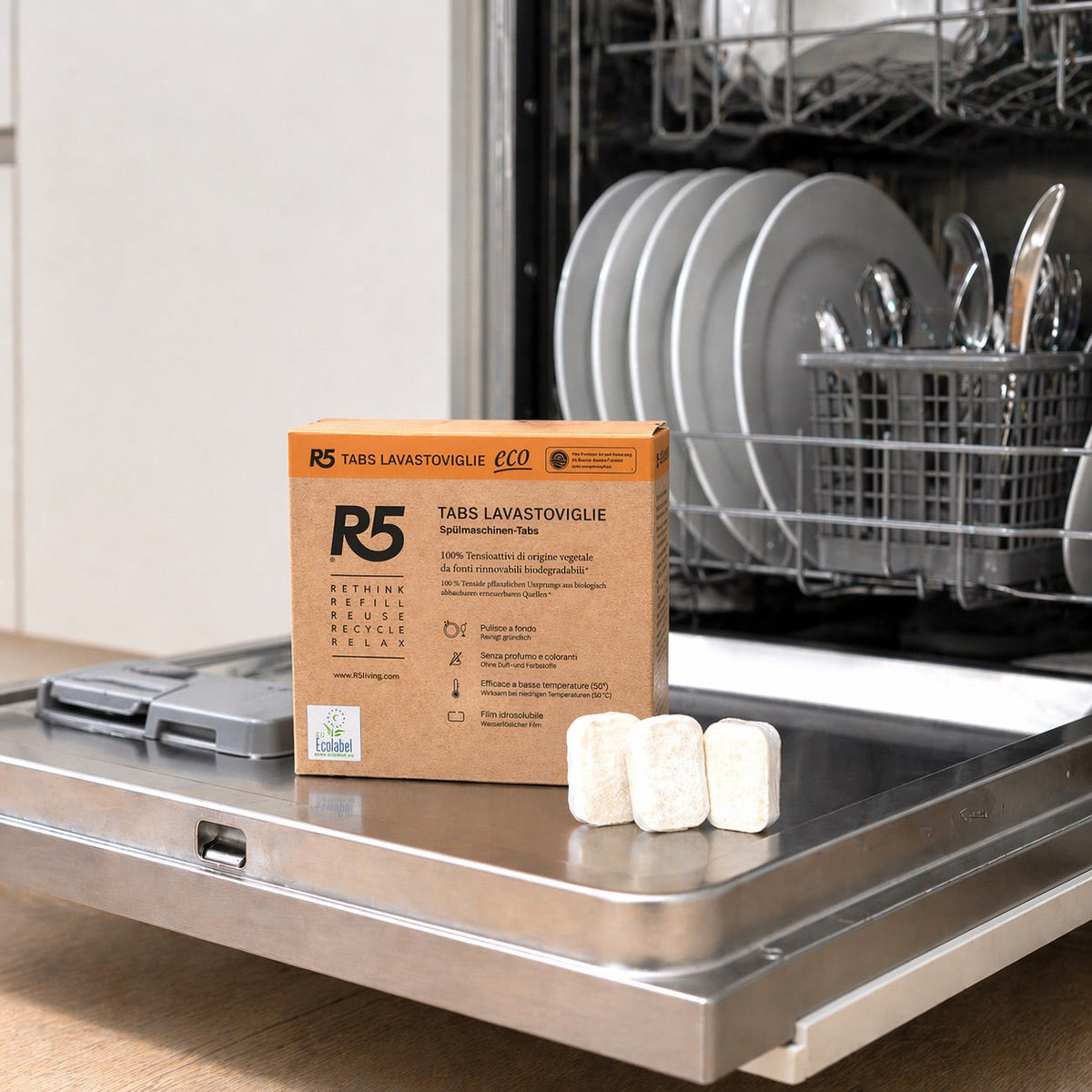 R5 Tabs Lavastoviglie in uso con lavastoviglie