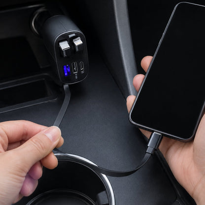 situation — Caricatore Auto Retrattile 4 in 1 – Cavi Type-C e Lightning Integrati