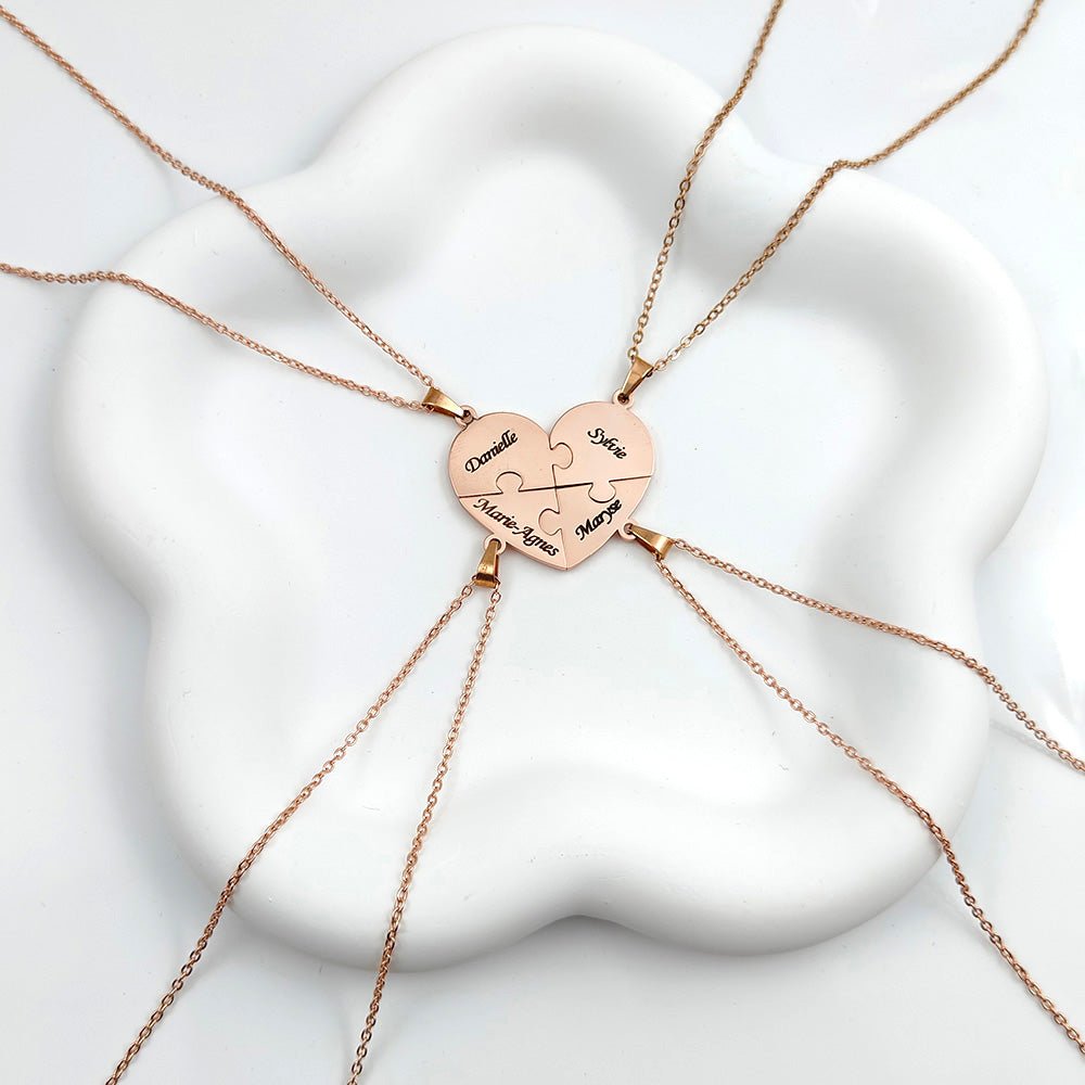 couleur Oro rosa — Collana Cuore Puzzle con Nomi Incisi – Da 2 a 8 Pezzi