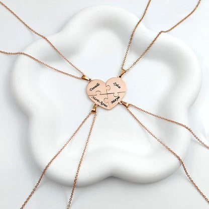 couleur Oro rosa — Collana Cuore Puzzle con Nomi Incisi – Da 2 a 8 Pezzi