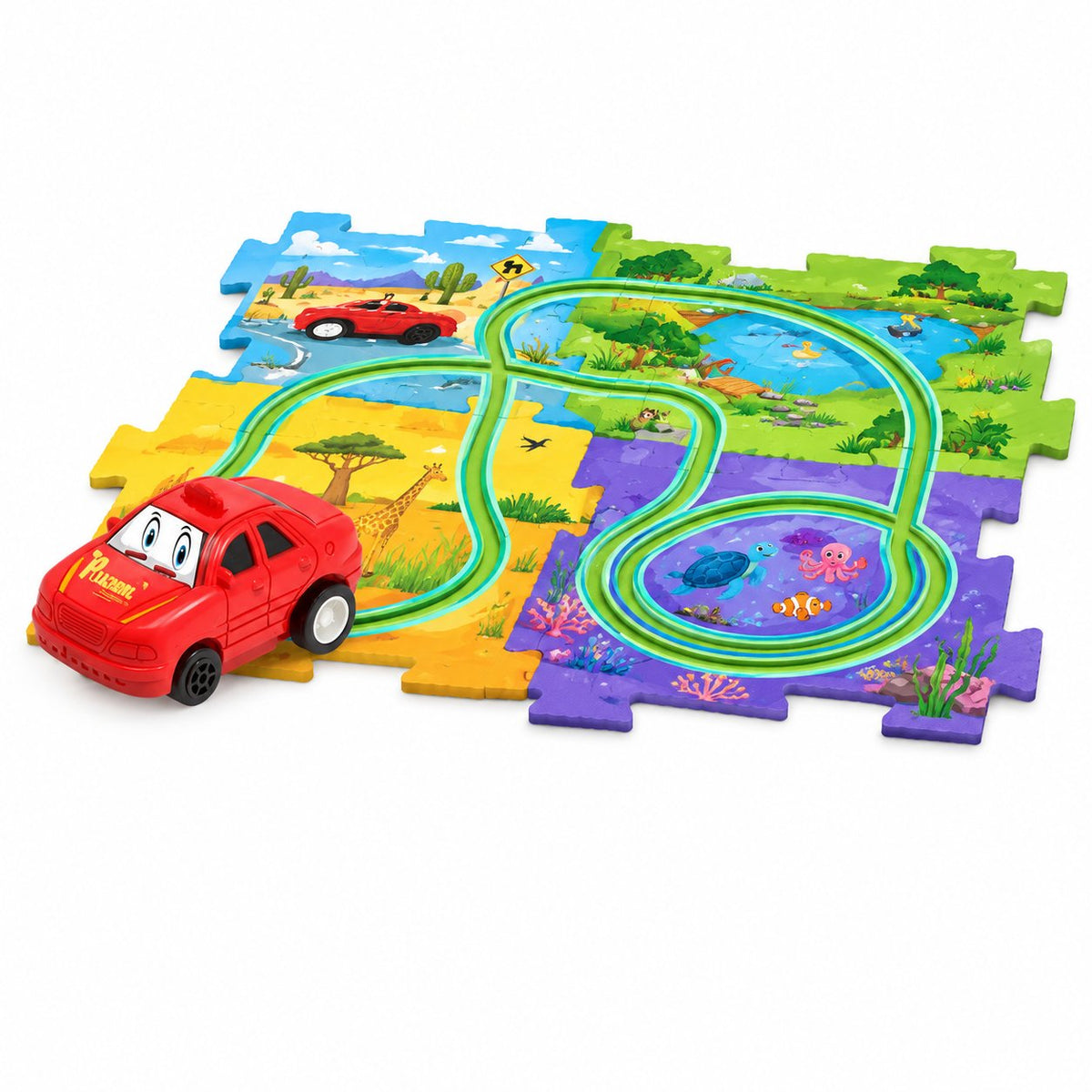 couleur Set completo 4 temi — Pista Puzzle Elettrica con Macchinina – Circuito a Incastro per Bambini