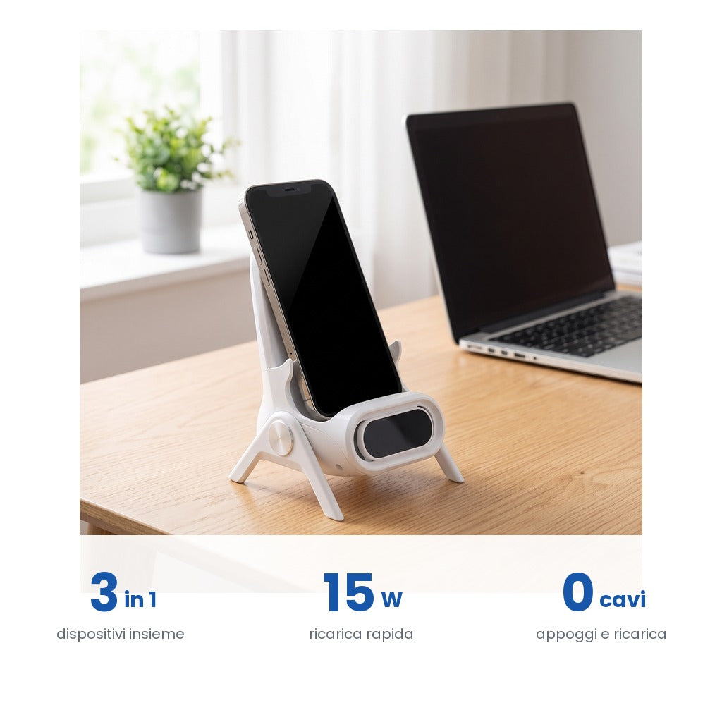 Supporto wireless in cifre: 3 dispositivi, 15 W, zero cavi