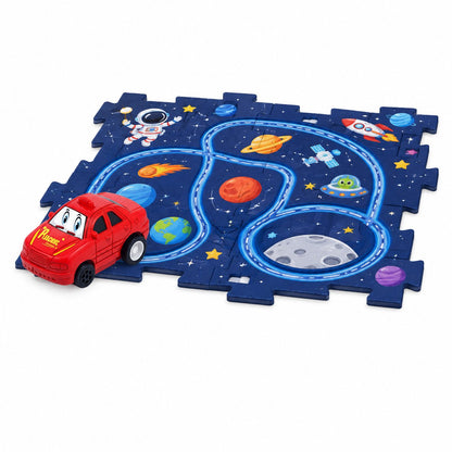 couleur Spazio — Pista Puzzle Elettrica con Macchinina – Circuito a Incastro per Bambini