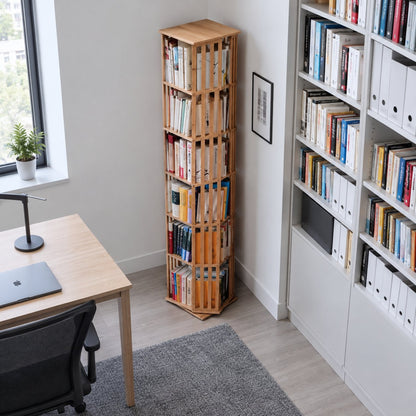 situation — Libreria Girevole 360° in Bambù – 6 Ripiani, 37 × 37 cm