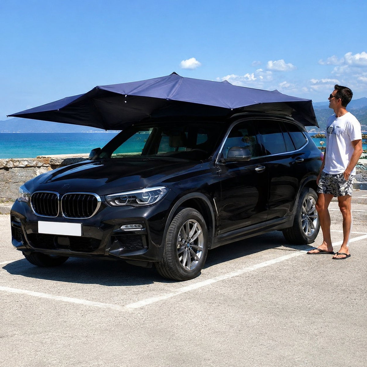 situation — Ombrellone Parasole per Auto 2,4 × 5 m con Telecomando