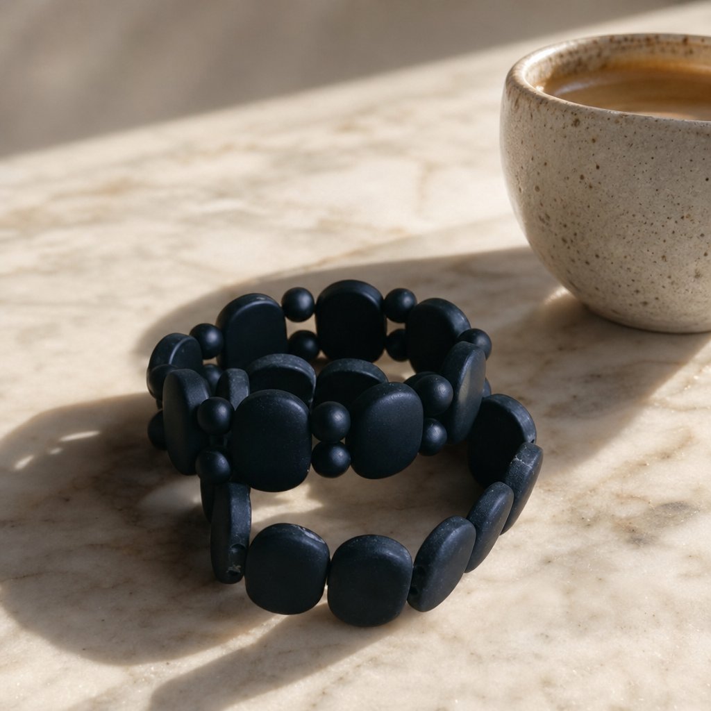 packshot — NeroBian™ – Bracciale in Pietra di Bian Naturale, Elastico, Uomo e Donna