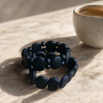 packshot — NeroBian™ – Bracciale in Pietra di Bian Naturale, Elastico, Uomo e Donna