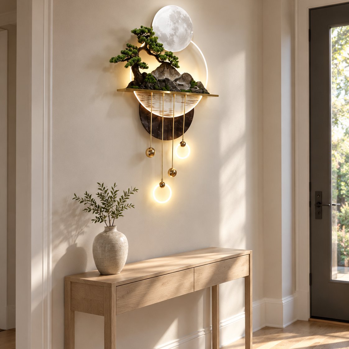 situation — Quadro LED 3D Bonsai e Luna – Scultura Luminosa da Parete