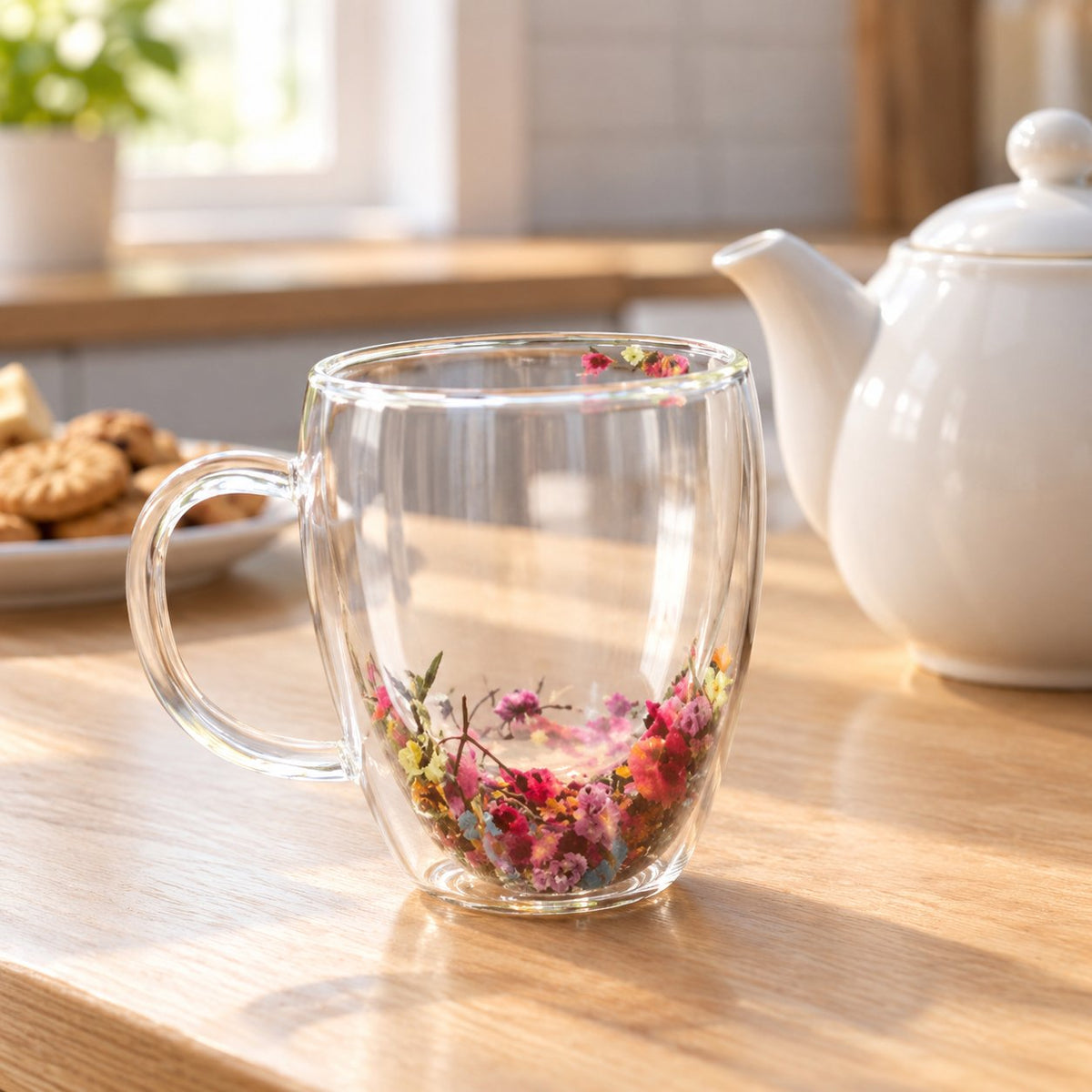 situation — Tazza in Vetro a Doppia Parete con Fiori Secchi – 350 ml