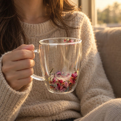situation — Tazza in Vetro a Doppia Parete con Fiori Secchi – 350 ml