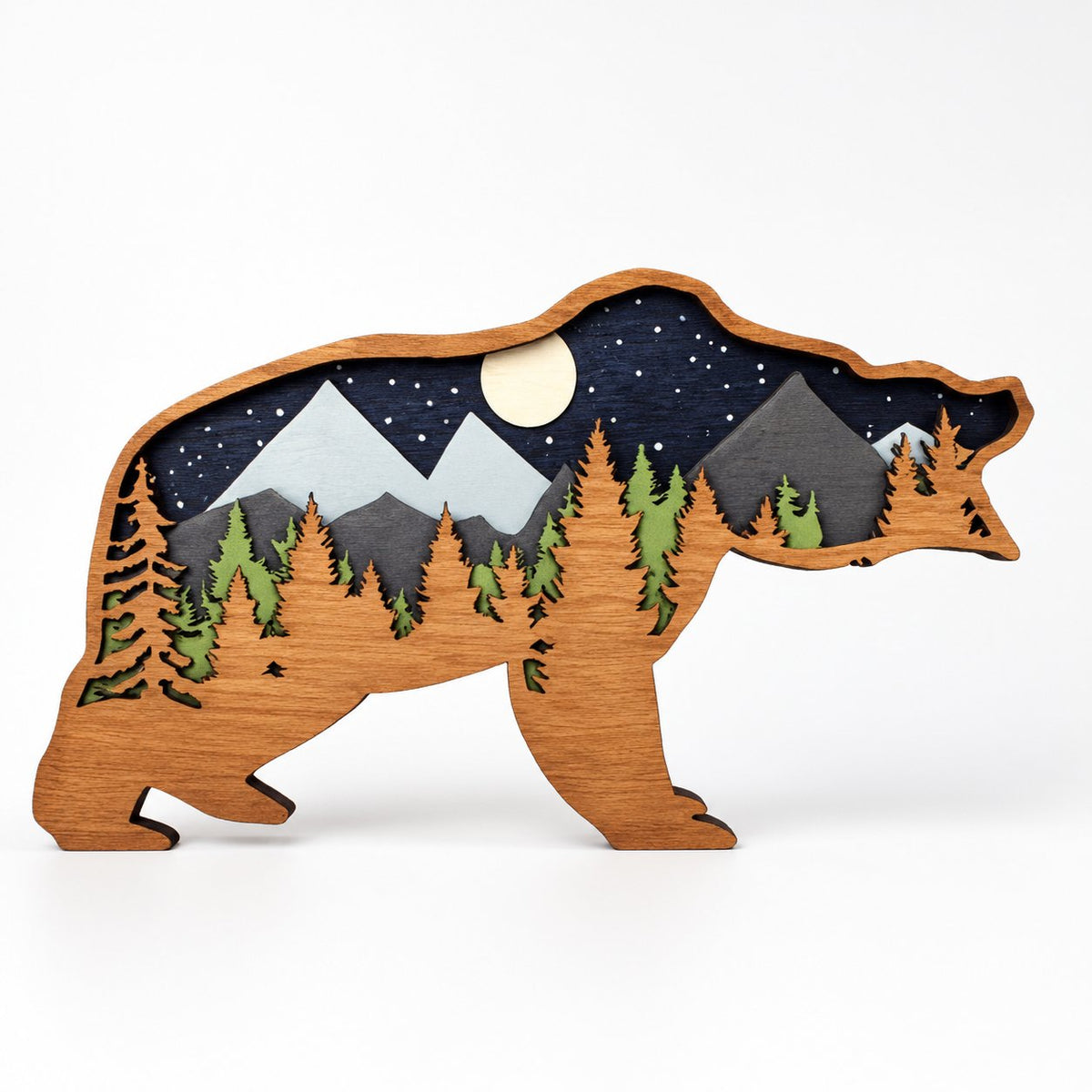 packshot — Orso Decorativo in Legno 3D – Foresta Notturna con Luna e Stelle