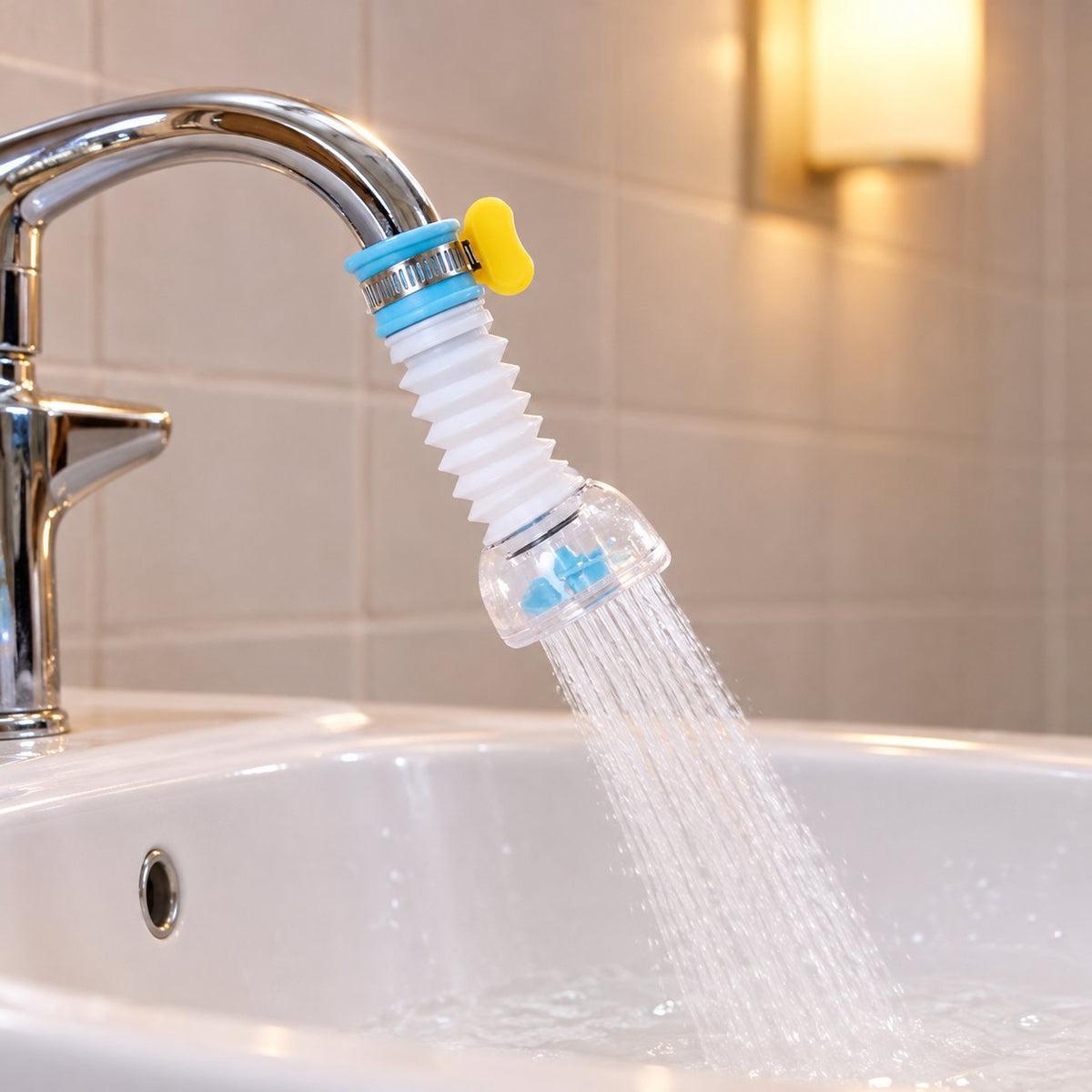 situation — Prolunga Flessibile per Rubinetto – Getto a Pioggia Anti-Schizzi, Orientabile a 360°