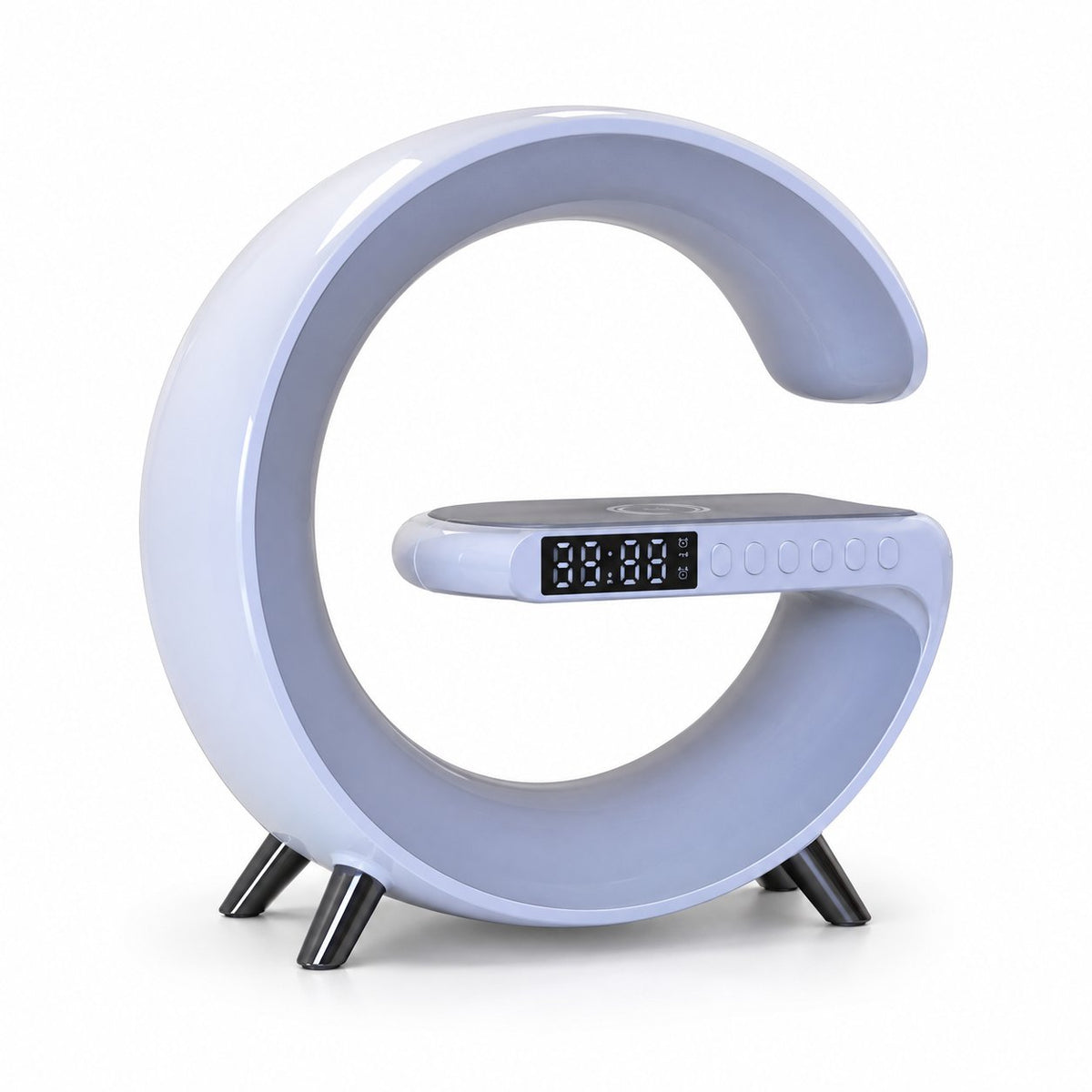 packshot — Cassa Bluetooth Sveglia con Caricatore Wireless e Luce d'Atmosfera – Orologio, Radio FM e Ricarica Telefono