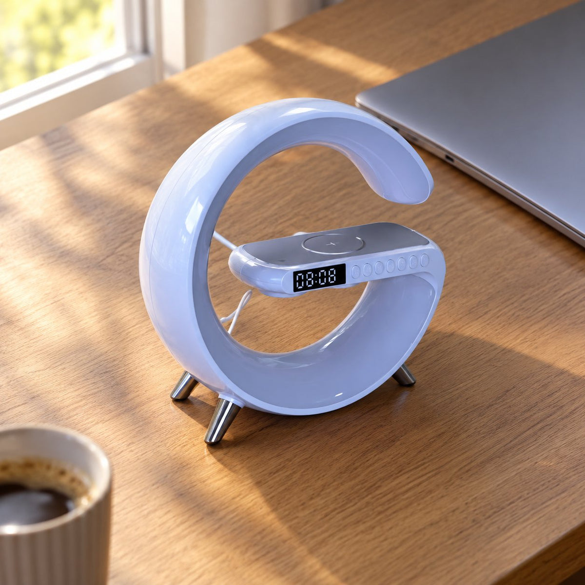 situation — Cassa Bluetooth Sveglia con Caricatore Wireless e Luce d'Atmosfera – Orologio, Radio FM e Ricarica Telefono