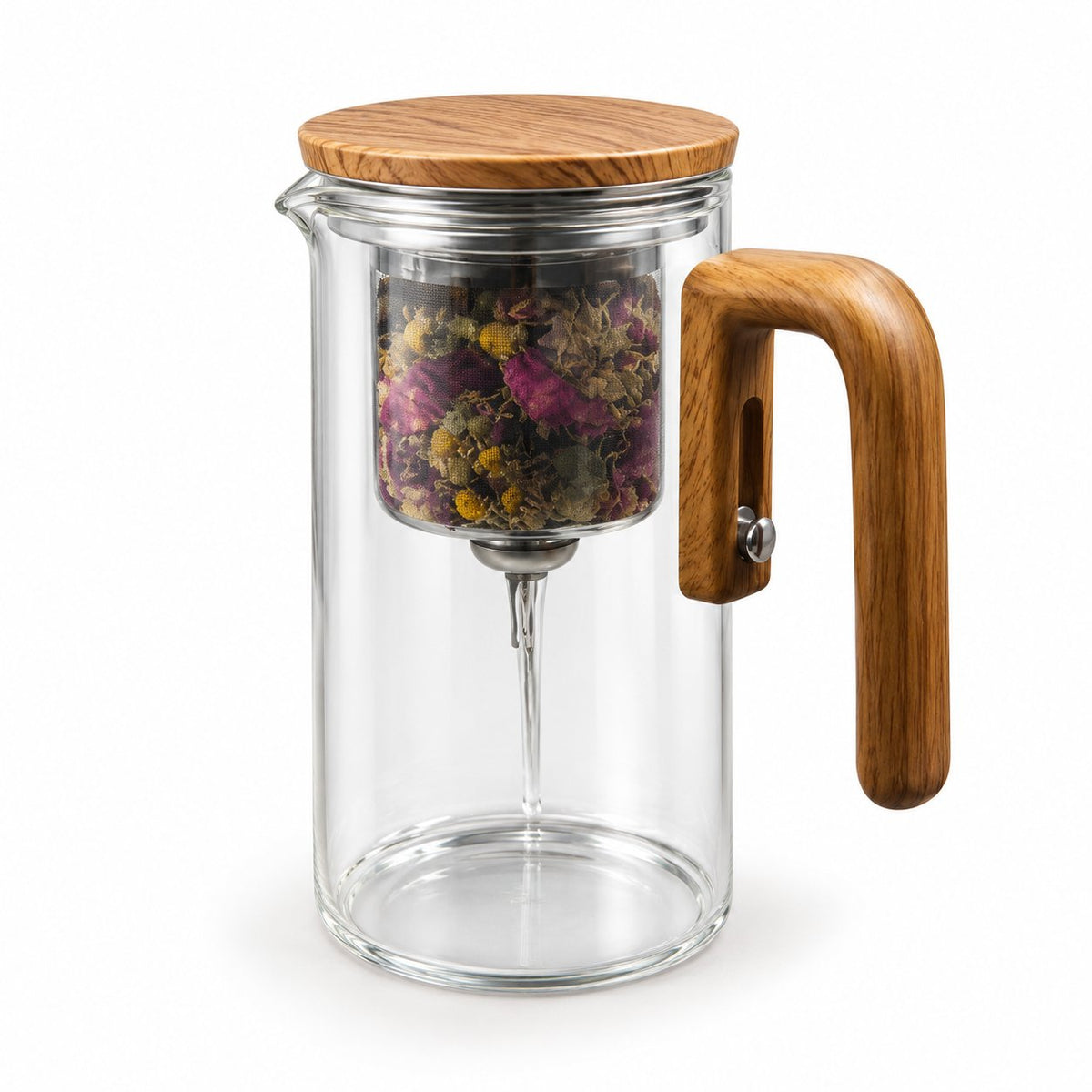 packshot — Teiera Magnetica™ in vetro borosilicato con infusore e manico in legno