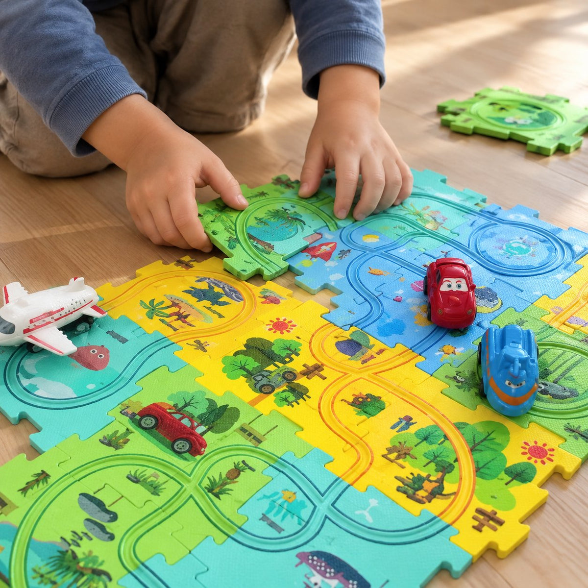 situation — Pista Puzzle Elettrica con Macchinina – Circuito a Incastro per Bambini