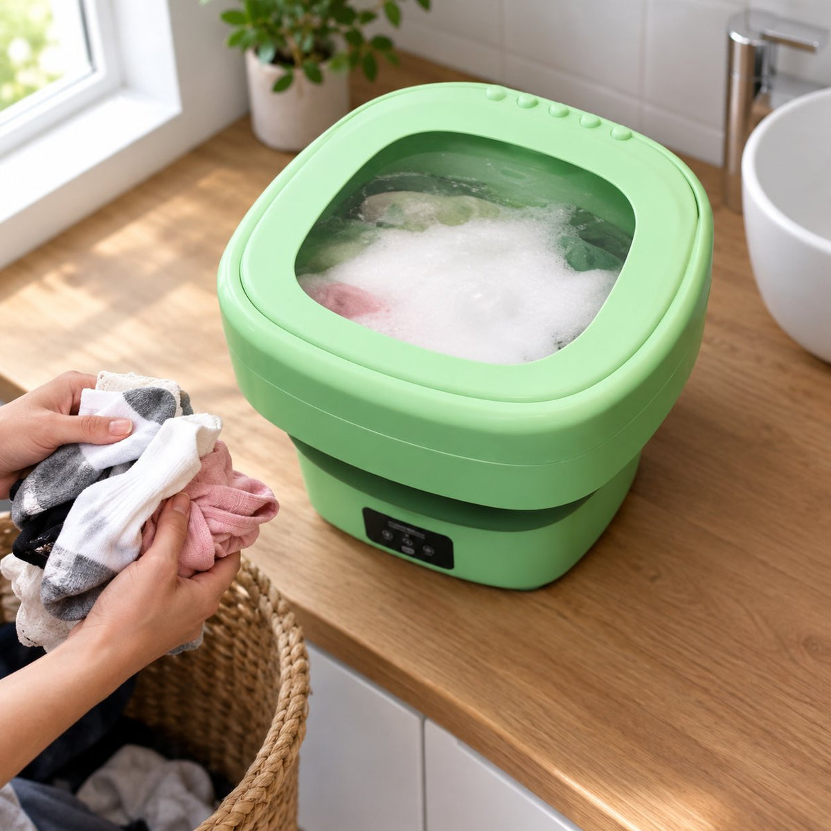 situation — Mini Lavatrice Pieghevole Portatile 8 L con Centrifuga