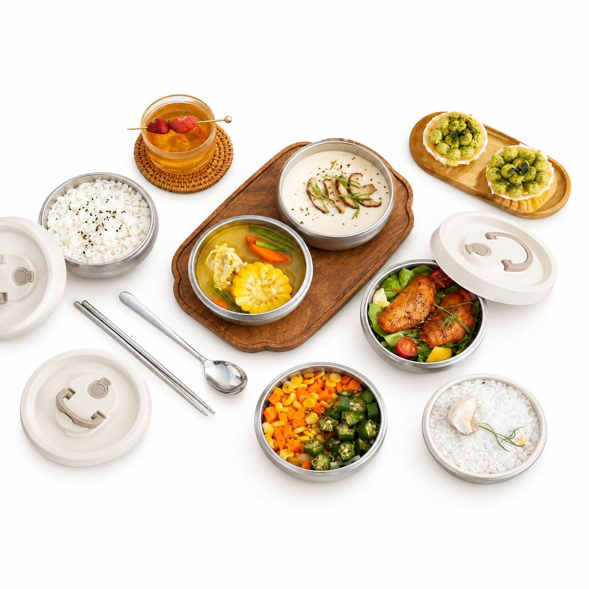 packshot — Portapranzo Termico Impilabile in Acciaio Inox – Set da 4 Contenitori con Borsa