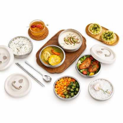 packshot — Portapranzo Termico Impilabile in Acciaio Inox – Set da 4 Contenitori con Borsa