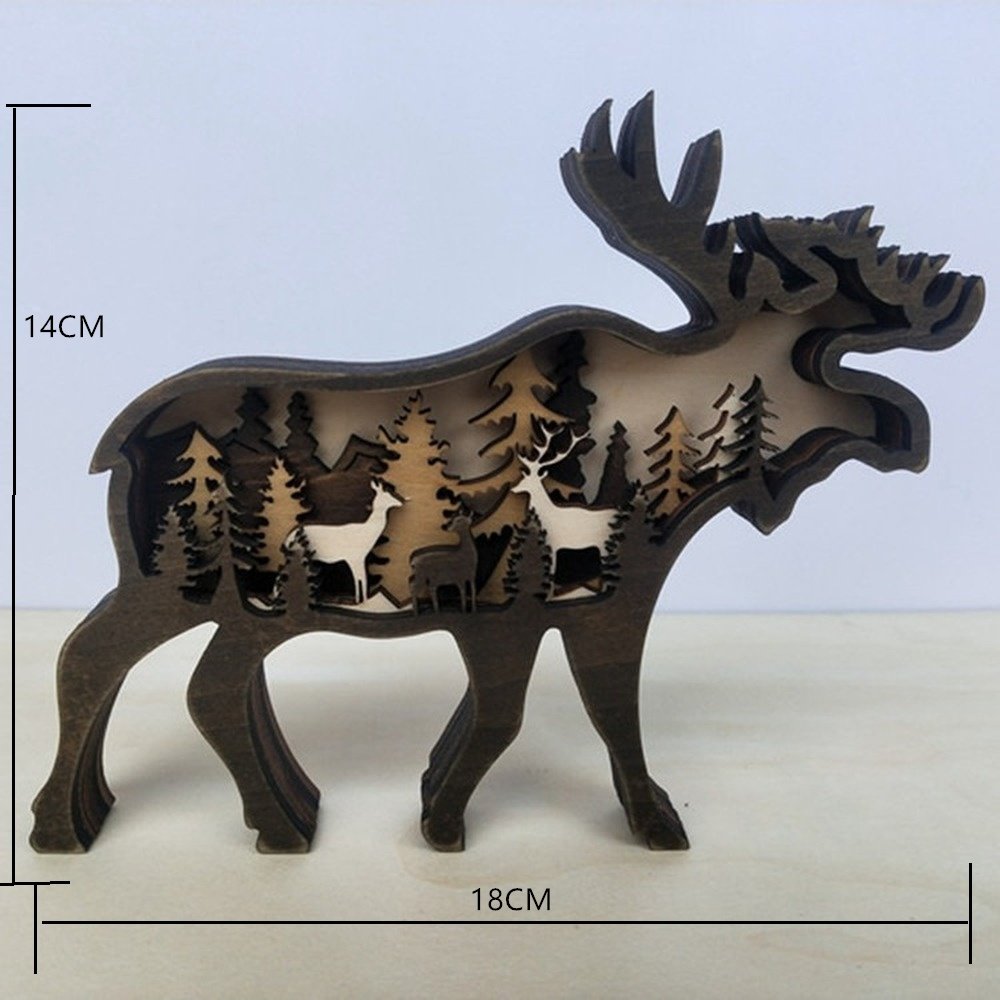 variante Alce — Orso Decorativo in Legno 3D – Foresta Notturna con Luna e Stelle