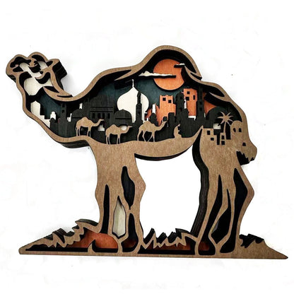 variante Cammello — Orso Decorativo in Legno 3D – Foresta Notturna con Luna e Stelle