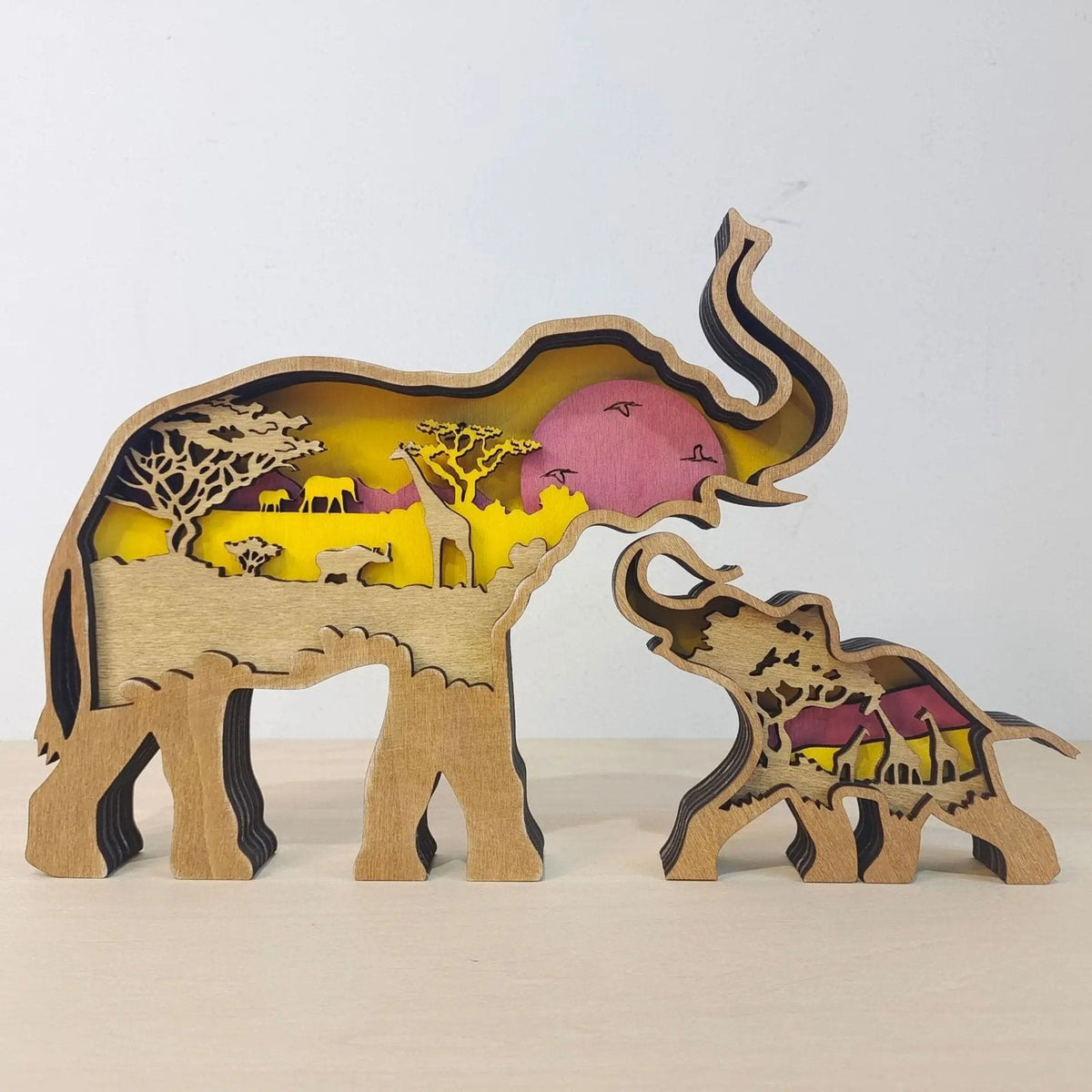 variante Elefante — Orso Decorativo in Legno 3D – Foresta Notturna con Luna e Stelle