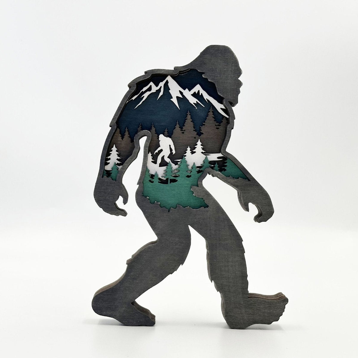 variante Gorilla — Orso Decorativo in Legno 3D – Foresta Notturna con Luna e Stelle