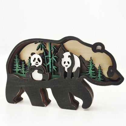 variante Panda — Orso Decorativo in Legno 3D – Foresta Notturna con Luna e Stelle